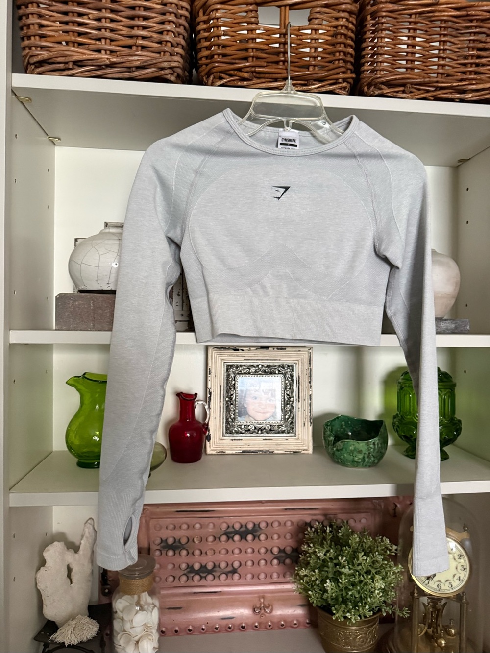 Gymshark Light Gray Seamless Cropped Long Sleeve Top with Thumbholes